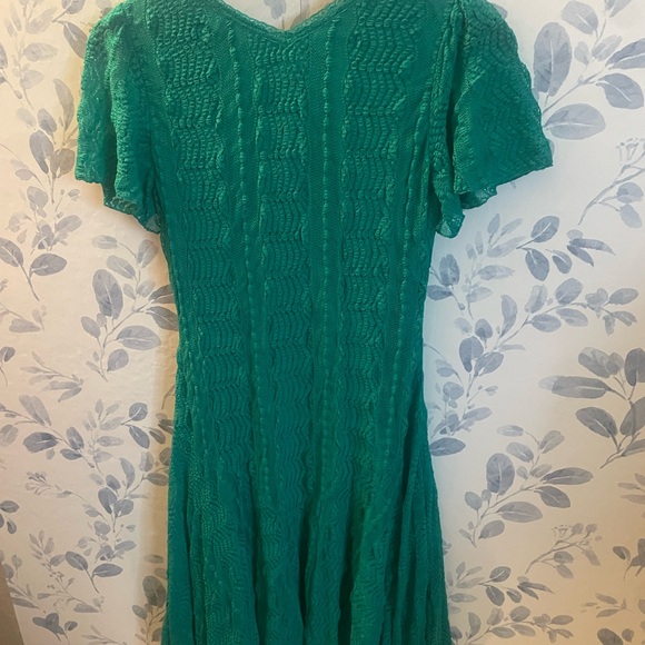 Rabbit Rabbit Rabbit Design Short Sleeve Lace Fit + Flare Dress 4 petite Green - Picture 5 of 10